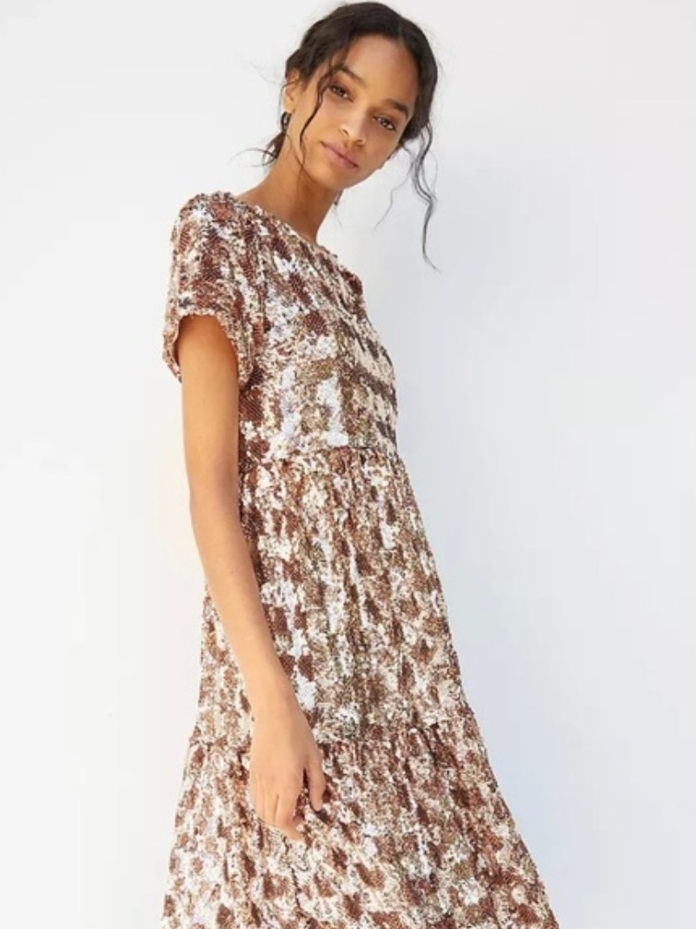 Anthropologie Maeve Rose Gold Sequin Midi Dress - Picture 6 of 9